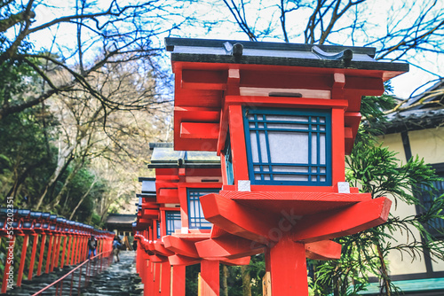 a Traditional light pole in Kifune shrine , 12 April 2012 photo