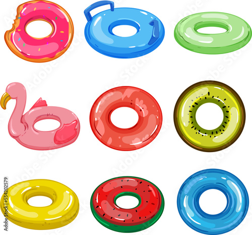 inflatable ring set cartoon. beach summer, swim water, vacation float, pool rubber, travel inflatable ring vector illustration