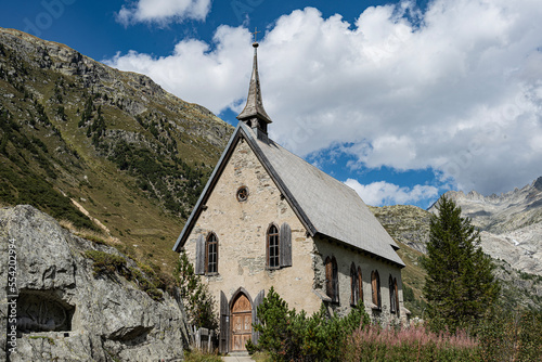 Anglikanische Kapelle in Gletsch, Obergoms, Kanton Wallis, Schweiz