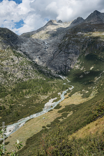 Beginn der Rhone unterhalb des Rhonegletscher, Gletsch, Obergoms, Kanton Wallis, Schweiz