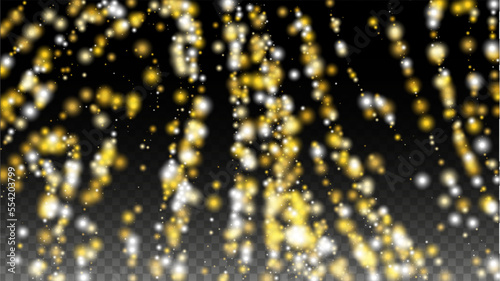 Gold Glitter Vector Texture on a Black. Golden Glow Pattern. Golden Christmas and New Year Snow. Golden Explosion of Confetti. Star Dust. Abstract Flicker Background with a Party Lights Design. © Feliche _Vero