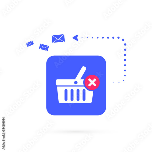 Abandoned Shopping Cart Recovery Email Strategies vector icon business concept. Sending a marketing email to a customer who has added an item to their shopping cart but has not completed the order