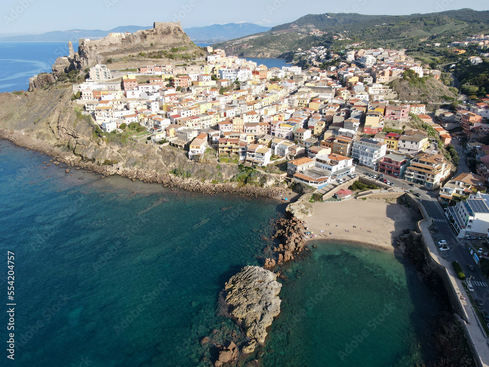 Drone view at the village of Castelsardo on Sardinia, Italy