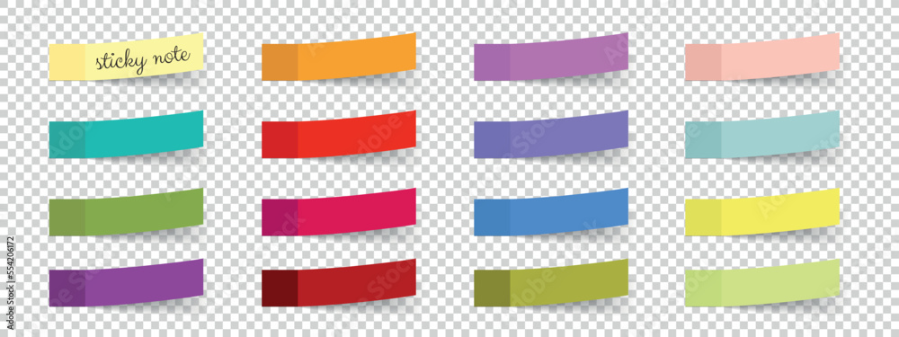 Fotografia Post Note Sticker Template Set - Colorful Vector Illustrations Isolated On Trans