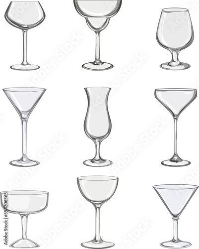 cocktail glasses set cartoon. drink alcohol, bar wine, martini restaurant, menu beverage, party cocktail glasses vector illustration