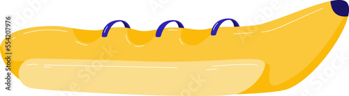Banana inflatable, happy ocean fun, isolated on white, sea leisure trip, sport boat, design, cartoon style vector illustration.