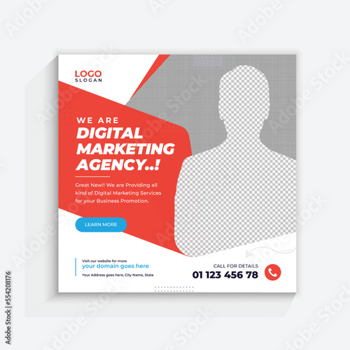Digital Marketing Social Media Post banner Template, square social media post banner design. digital marketing post. Digital business marketing social media post banner or square flyer design