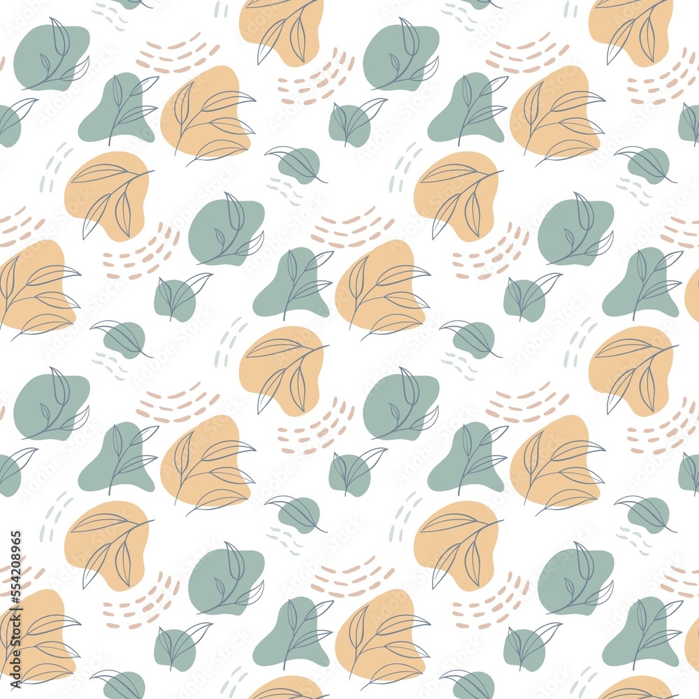 Boho art floral set with seamless pattern and different flowers and plants collection Boho art floral set with seamless pattern and different flowers and plants collection
