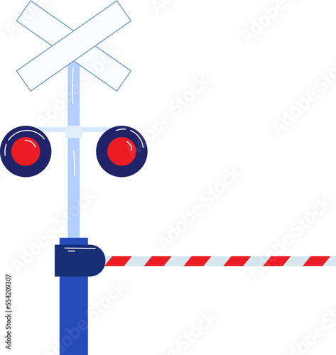Barrier crossing, railroad access emblem, isolated on white, safety protection, design, in cartoon style vector illustration.