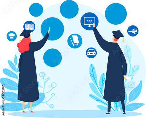 Profession choice, career student occupation, job future, graduate doctor, design, in cartoon style vector illustration.