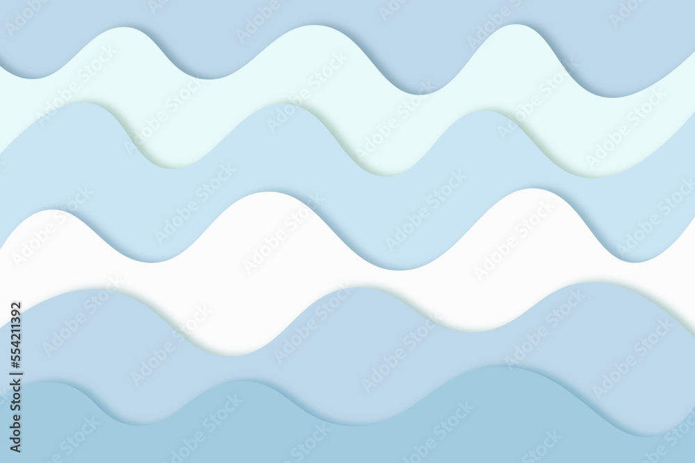 Blue background wave paper art design. Vector paper cut illustration.