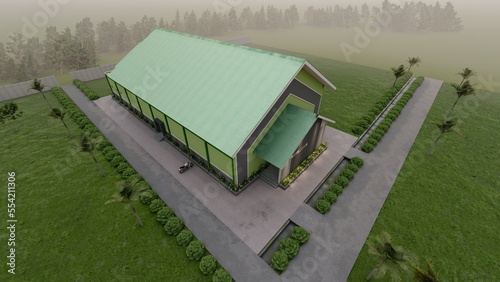 3d rendering and illustration hall indoor building with modern concept