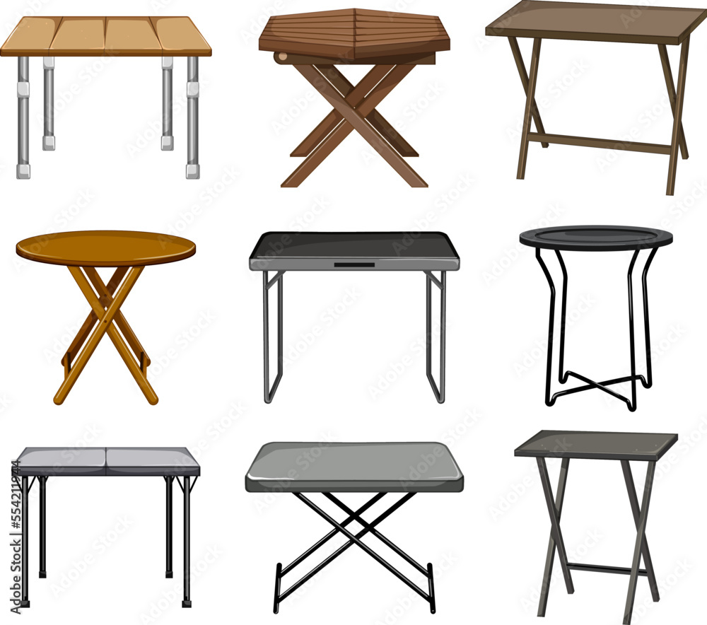 Vecteur Stock folding table set cartoon. furniture wooden, foldable wood,  metal picnic, empty kitchen, outdoor folding table vector illustration |  Adobe Stock