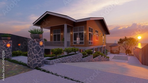3d illustration design of a villa on Selayar Island