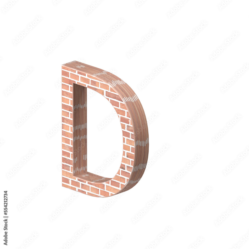 Obraz premium English alphabet symbol isolated made of brick in 3d rendering. English alphabet letter isolated made of tree bark. 3D PNG Image. 3D Transparent Image rendering.