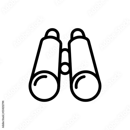 Binoculars line icon. Watch, watch, hunt, hunter, rescuer, guard, soldier, beach, forest, lenses, magnification, attentiveness, distance. Outfit concept. Vector black line icon on white background