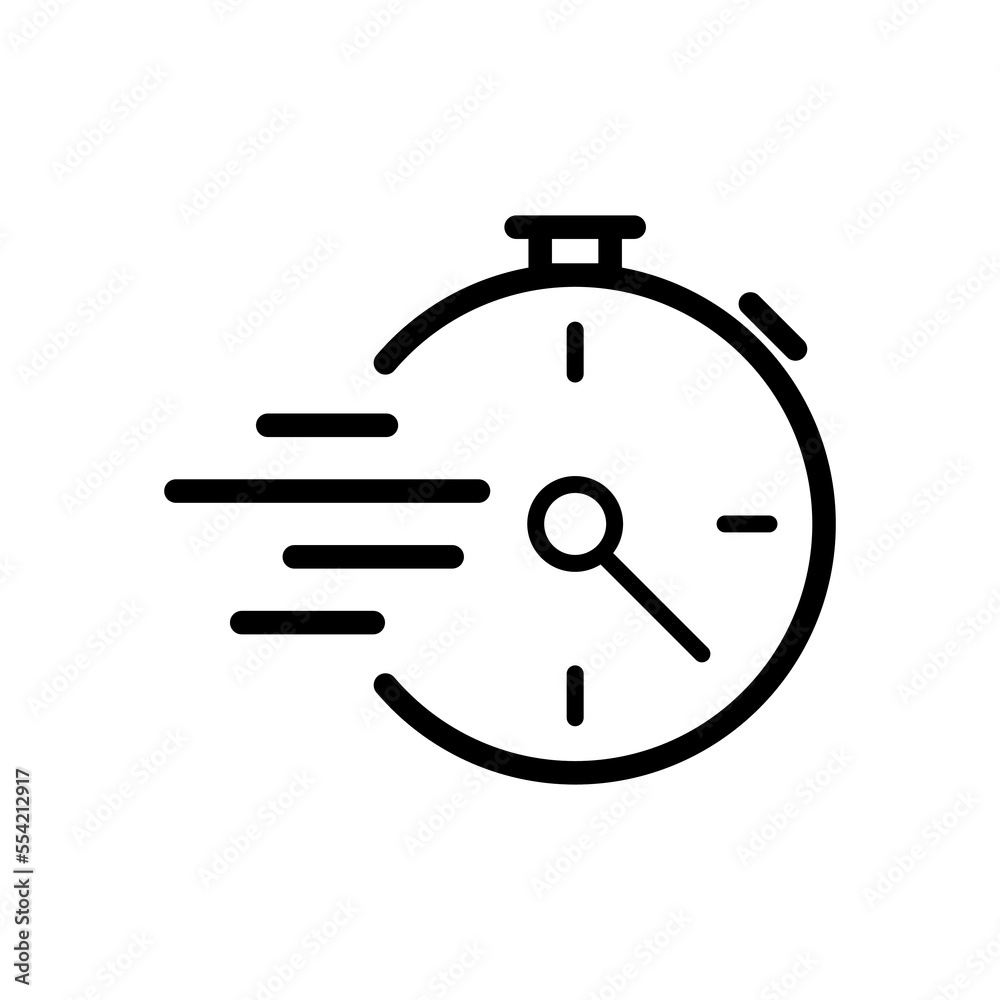 Stopwatch line icon. Speed, distance, result, sports, race, race, dial, arrows, button, heartbeat. Gadgets concept. Vector black line icon on white background