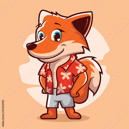 Premium Design | Fox Illustration in Hawaiian Style