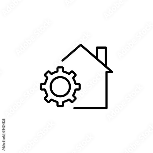 Smart home line icon. Password, gear, settings, edits, access, access point, automation, uninterruptible power supply, equipment. security concept. Vector black line icon on white background