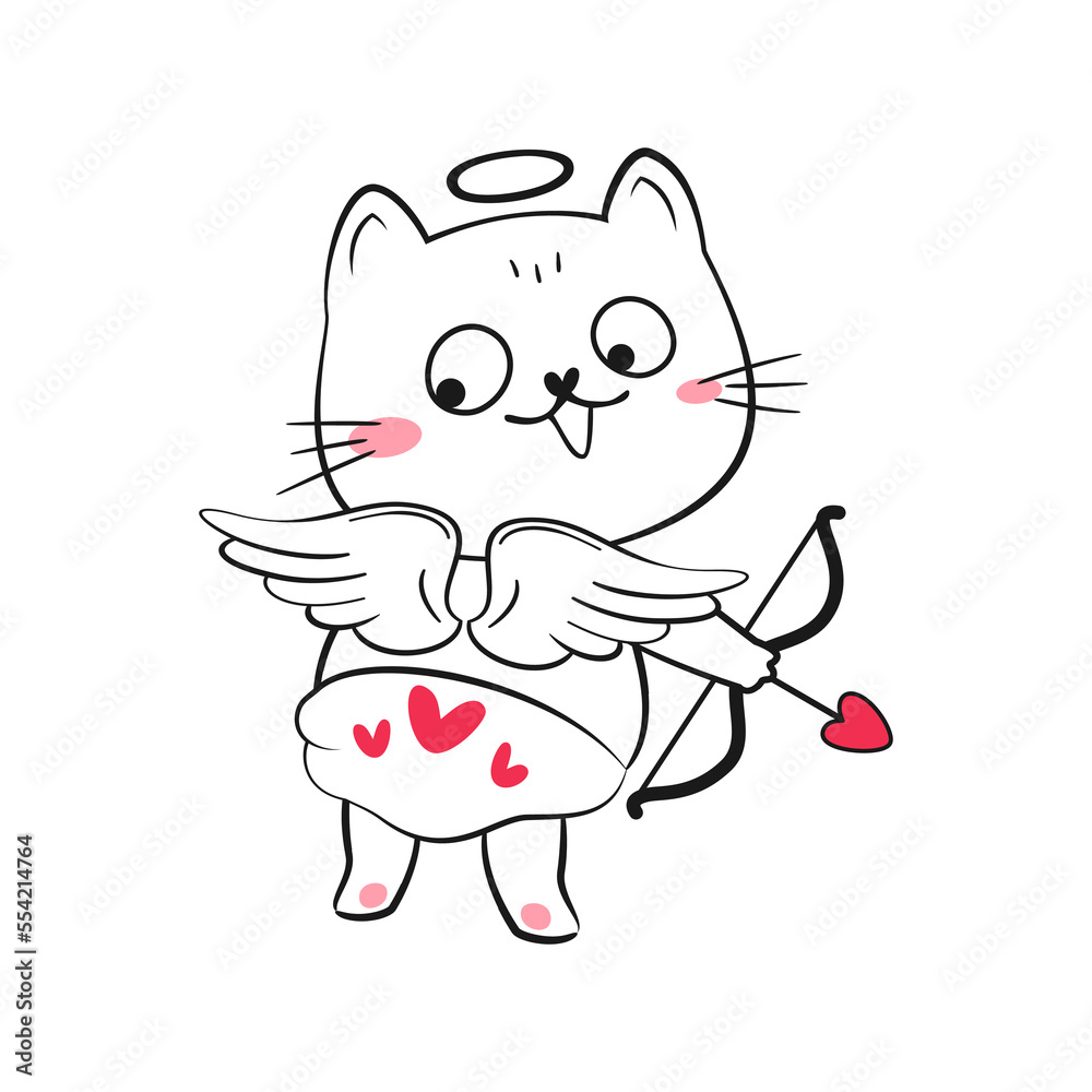 Cute cupid doodle cat. Valentine's day vector illustration. Cute cupid doodle cat. Valentine's day vector illustration.