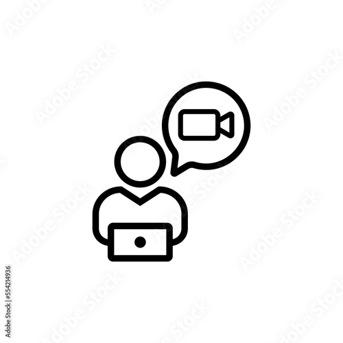 Hangout line icon. Communication, technology, laptop, camera, video conference, business, online school, student, schoolboy, internet. communication concept. Vector black line icon on white background