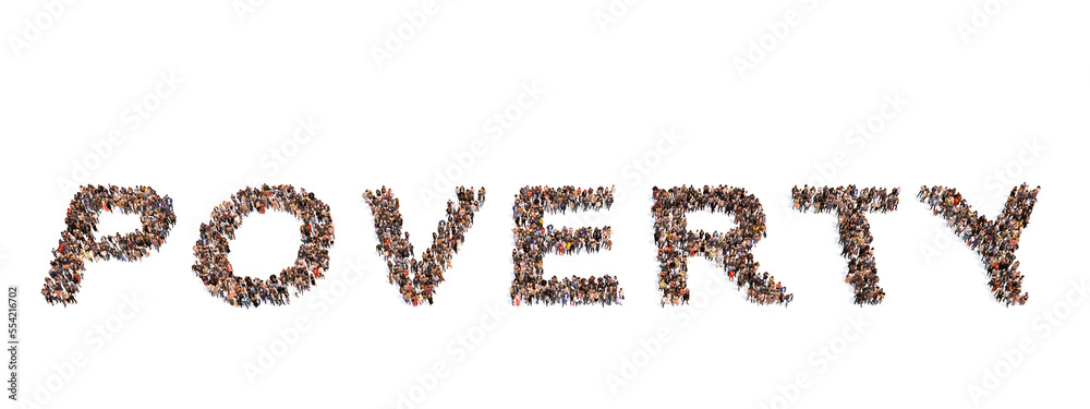 Concept or conceptual large community of people forming the word POVERTY. 3d illustration metaphor for subsistence, homelessness, unemployment, malnutrition, despair, lack of security and stability Concept or conceptual large community of people forming the word POVERTY. 3d illustration metaphor for subsistence, homelessness, unemployment, malnutrition, despair, lack of security and stability