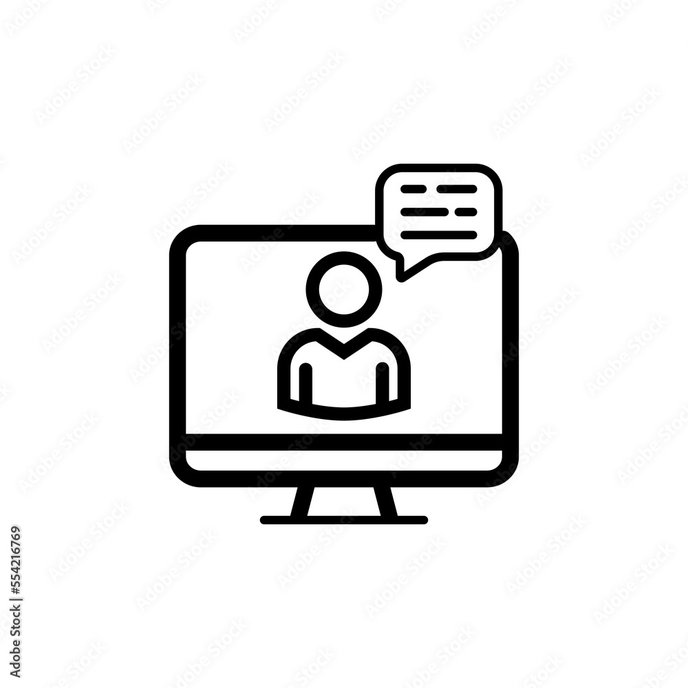 Hangout line icon. Communication, technology, laptop, computer, video conference, business, online school, student, internet, online. communication concept. Vector black line icon on white background Hangout line icon. Communication, technology, laptop, computer, video conference, business, online school, student, internet, online. communication concept. Vector black line icon on white background