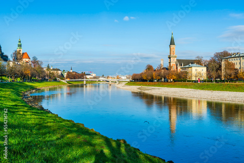 View across the River Salzach in Salzburg  Austria