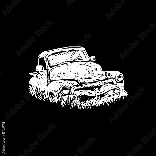 Vector of junkyard abandoned truck on black background. use for illustration