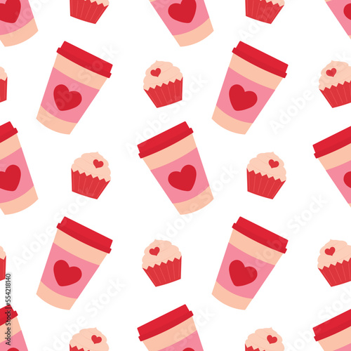 Seamless pattern coffee and cupcake Valentines day vector illustration