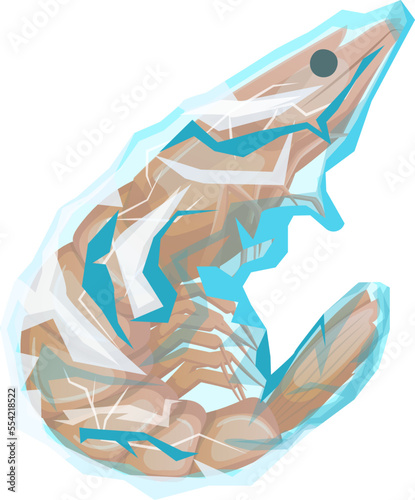 shrimp frozen cartoon. ice seafood, raw food, fresh prawn fish, tail shellfish shrimp frozen vector illustration