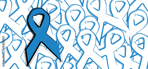 Cartoon hand, blood drop. World diabetes day. Human hands and lifted up index. Finger and drops of blood. November 14, global awareness month campaign focusing on diabetes. Blue circle, ring ribbon.
