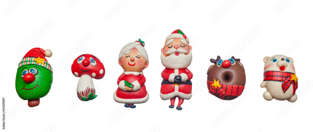 Steamed buns, various Christmas characters. Colored and decorated bread.