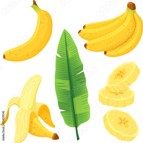 banana fruit set cartoon vector. white food, fresh yellow sweet bunch, organic tropical pile banana fruit. isolated color illustration photo