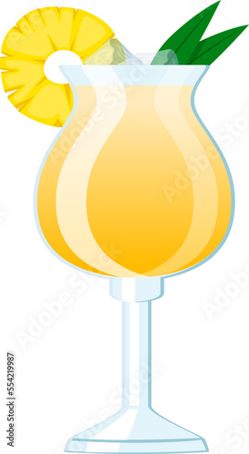 pina colada cocktail cartoon. pineapple drink, rum glass, coconut tropical ice fruit pina colada cocktail vector illustration