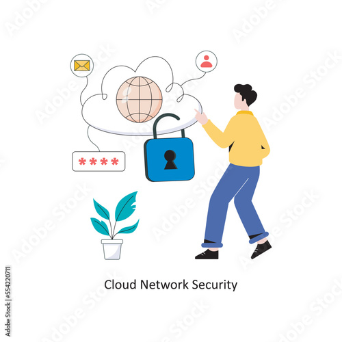 Cloud Network Security Flat Style Design Vector illustration. Stock illustration