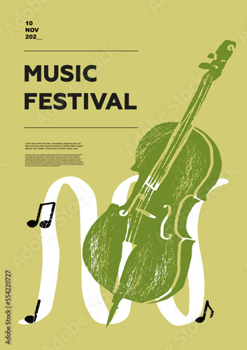 Double bass, contrabass, counterbass, cello.  Music festival poster. String musical instruments. Competition. A set of vector illustrations. Minimalistic design. Banner, flyer, cover, print.
