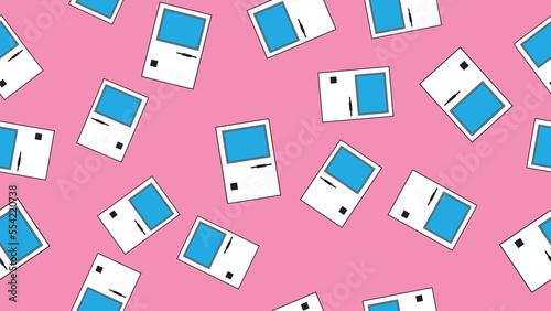 Seamless pattern endless computer with old retro computers, vintage white hipster pc from 70s, 80s, 90s isolated on pink background. Vector illustration