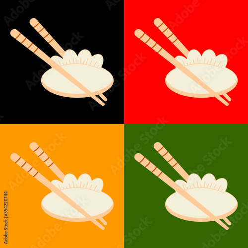 Set of dumpling with chopsticks. Food restaurants, Korean cuisine, Chinese cuisine. Steamed dim-sum, asian food. 