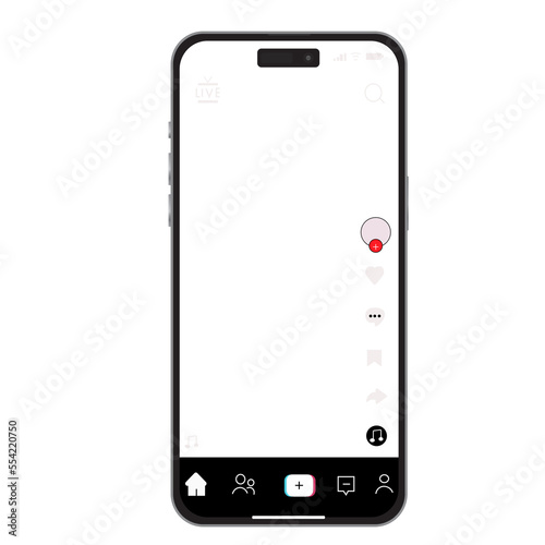 Intsgram tiktok template on  social media post template via Mobile iPhone isolated mockup with white screen on white background , vector illustration	
