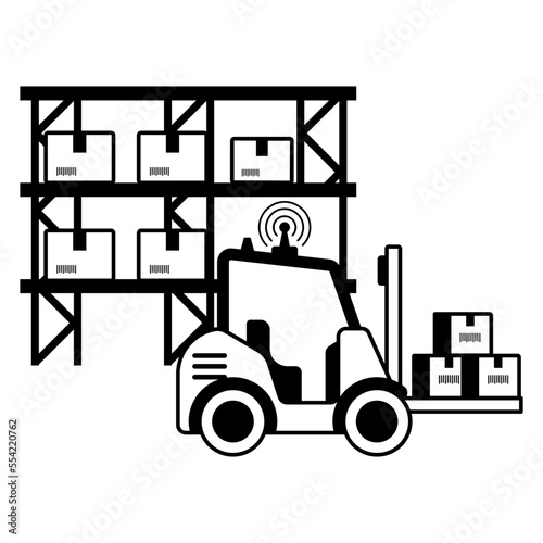 driverless forklift loading boxes concept, Robotic Vehicle deploying the load vector icon design, Warehouse automation symbol, Industrial revolution sign, Shipping and Logistics stock illustration 