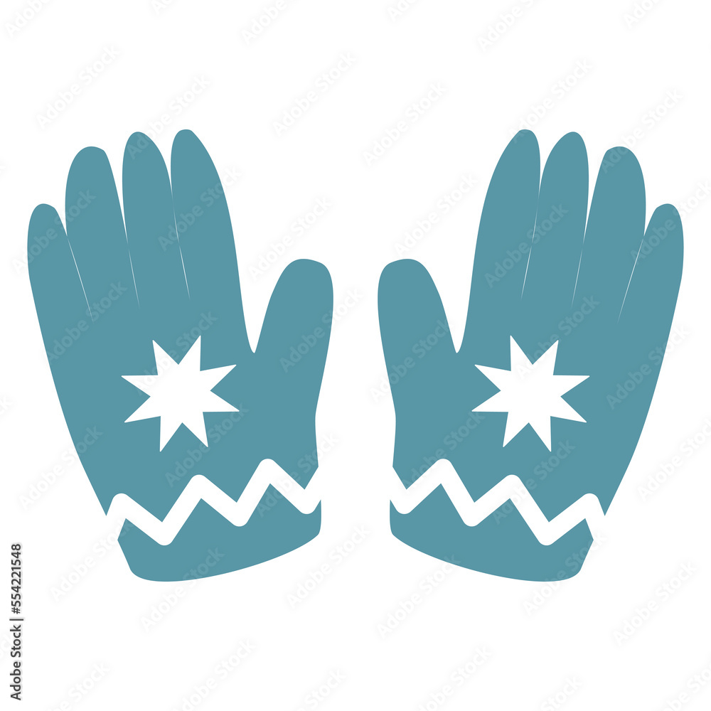 Fototapeta premium Pair of cute warm blue gloves ornate with nordic pattern, flat style vector