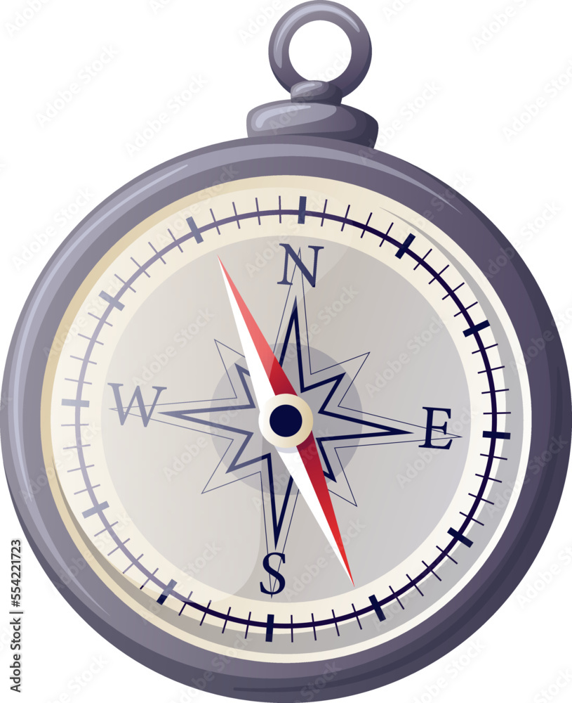 compass north cartoon. map direction, rose wind, south and west, nautical arrow compass north vector illustration