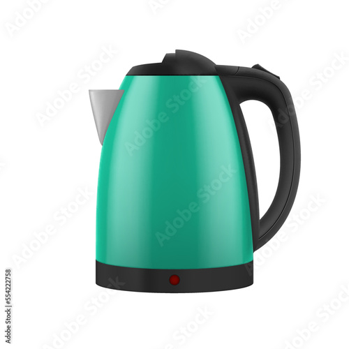 Household Electric Kettle with Closed Lid in Green Color. Realistic Kitchen Appliance to Heat Water and Make Hot Drinks on White Background
