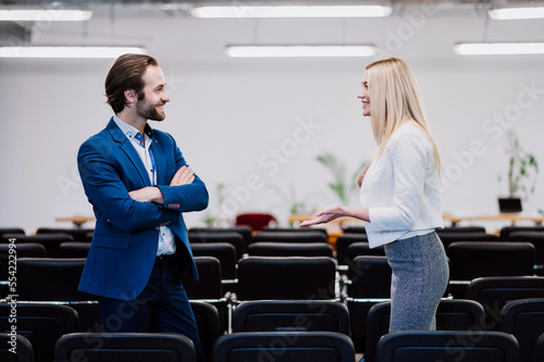 Cinematic image of a conference meeting.