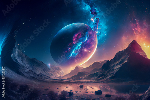 Fantasy space sky with beautiful stars and galaxies  generative ai illustration