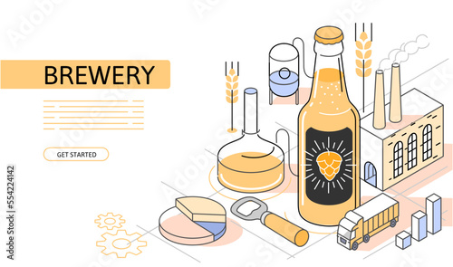 Beer Isometric Concept. Use for web page, banner, infographics. Flat illustration editable line. Brewery
