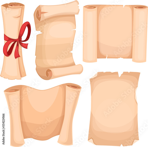 paper old ancient set cartoon. parchment antique, manuscript grunge, aged retro scroll paper old ancient vector illustration