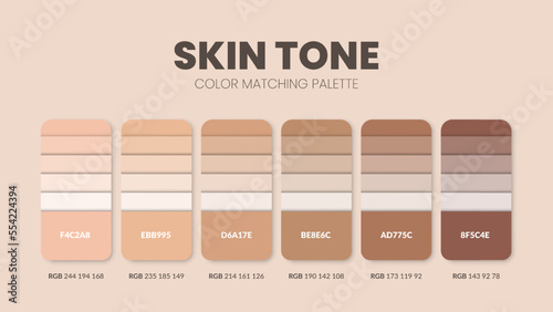 Color palette in Skin tone colour theme collections. Colors chart template. Color combination set of RGB codes. Color swatch for art, fashion, home design, or web design. Vector.
