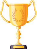 champion cup cartoon. prize trophy, winner award, vector gold, victory golden, sport win, competition first, success reward, place champion cup vector illustration